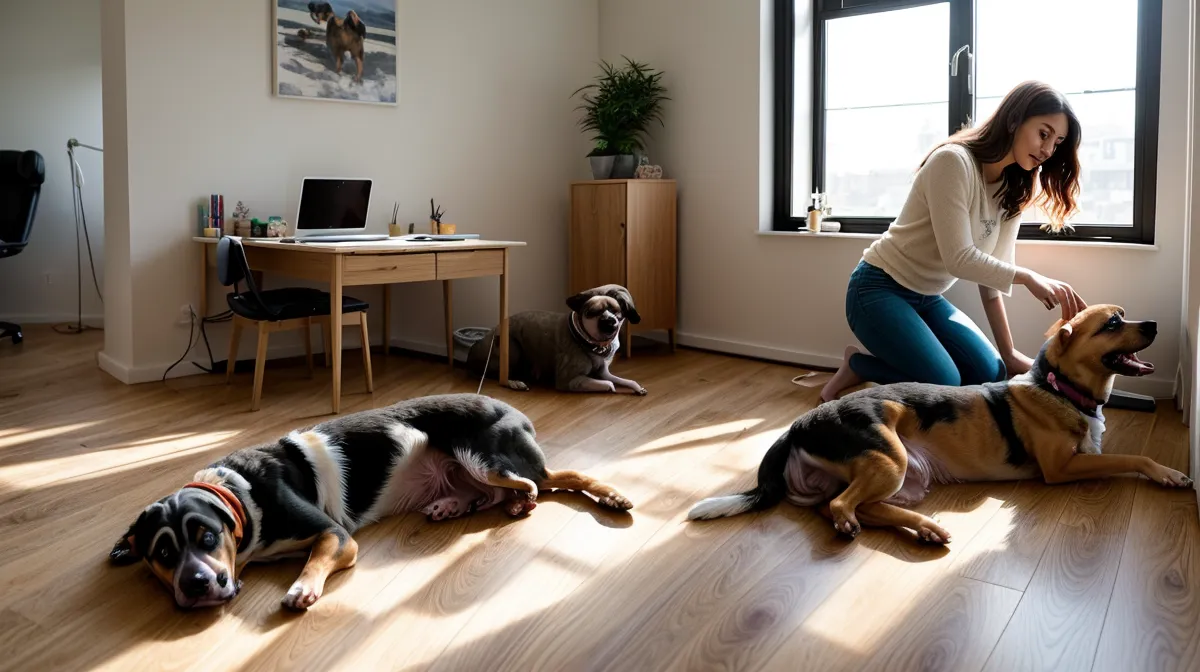 Hund bei Hitze beschäftigen: Meine besten Tipps für kühle Köpfe in Berlin – Loki hechelnd auf dem Parkett während der ersten Hitzewelle