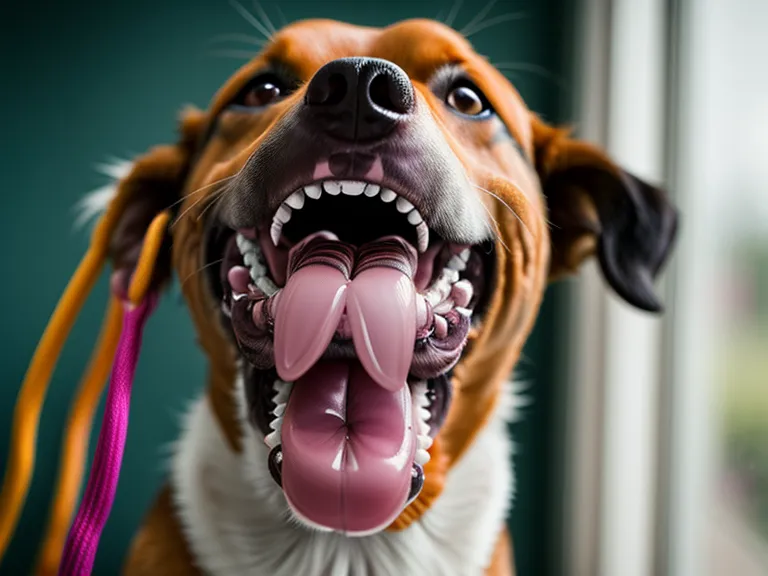 Mischlingshund beißt beim Spielen in ein buntes Zergelseil – Beispiel für Impulskontrolle beim Hund