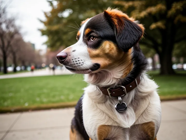 Mischlingshund schaut beim Hundetraining gegen Leinenaggression aufmerksam zur Besitzerin