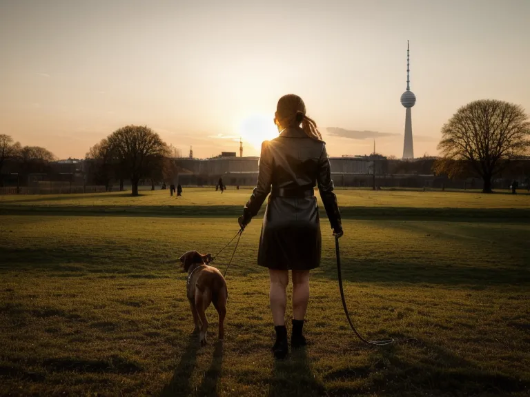 Frustrierte Hunde-Anfängerin im Berliner Park, während der Mischlingshund weiter buddelt