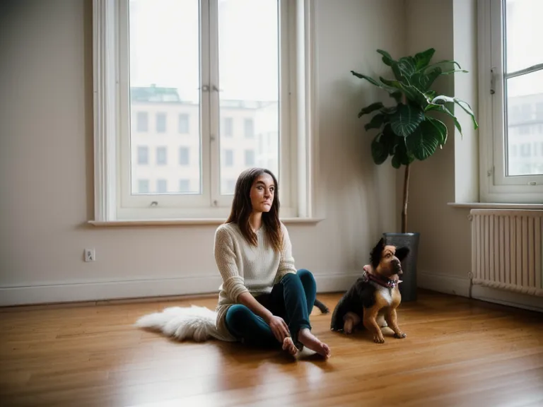 Grafikdesignerin übt Hundetraining online mit ihrem Mischling und einem Kauspielzeug in Berlin