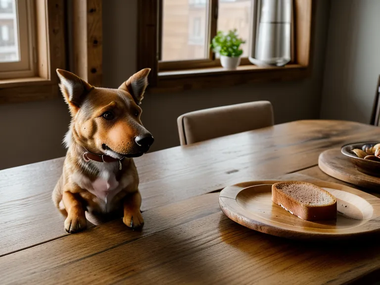 Hundeerziehung online: Nahaufnahme einer Hundeschnauze direkt an der Kante des 75 cm hohen Esstisches