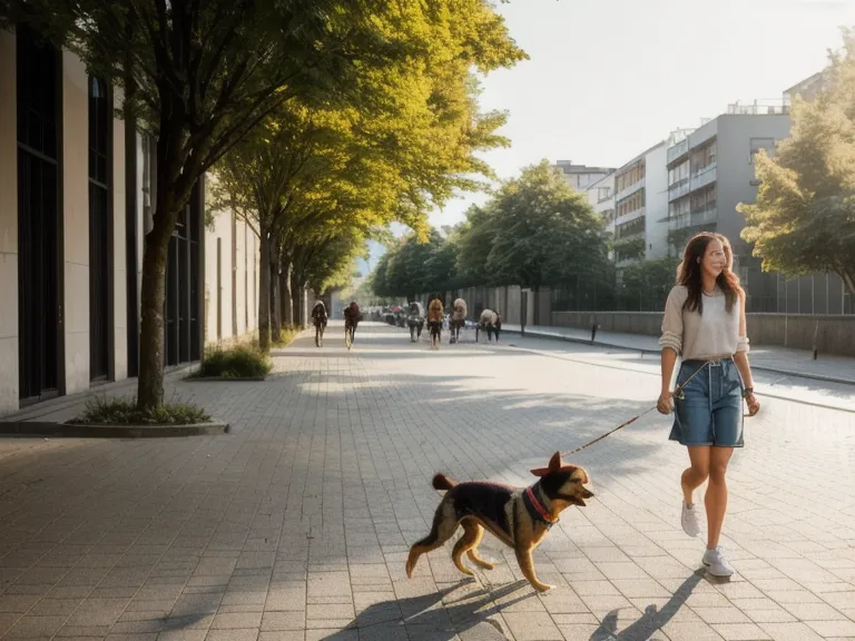 Entspannter Spaziergang mit Hund an durchhängender Leine auf einem Berliner Gehweg