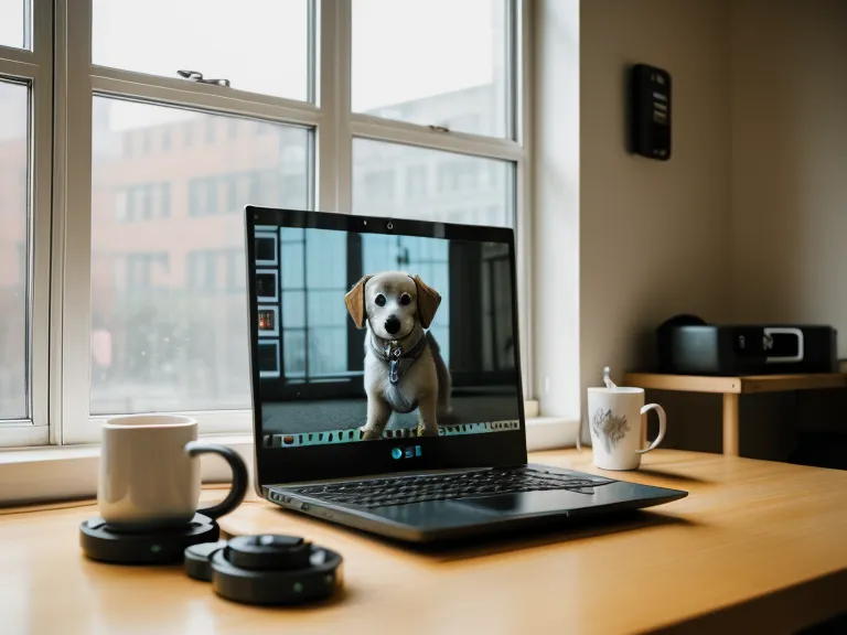 Laptop mit Kurs einer Online Hundeschule und Trainingszubehör für Hundetraining als Anfängerin auf dem Schreibtisch.