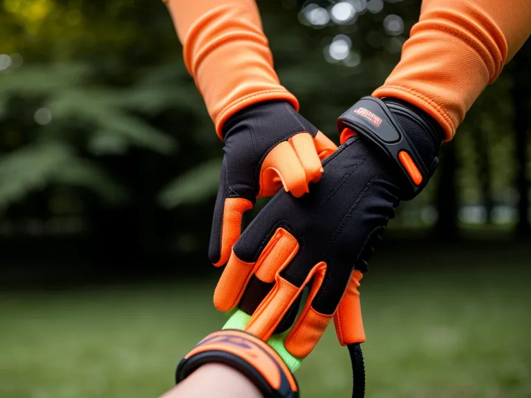 Freilauf-Training Ausrüstung: behandschuhte Hände halten eine neon-orange Biothane-Schleppleine für Hundeerziehung Anfänger