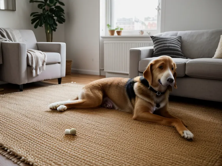 Hundetraining zu Hause mit einem Target-Stick und Leckerlis auf einem Teppich
